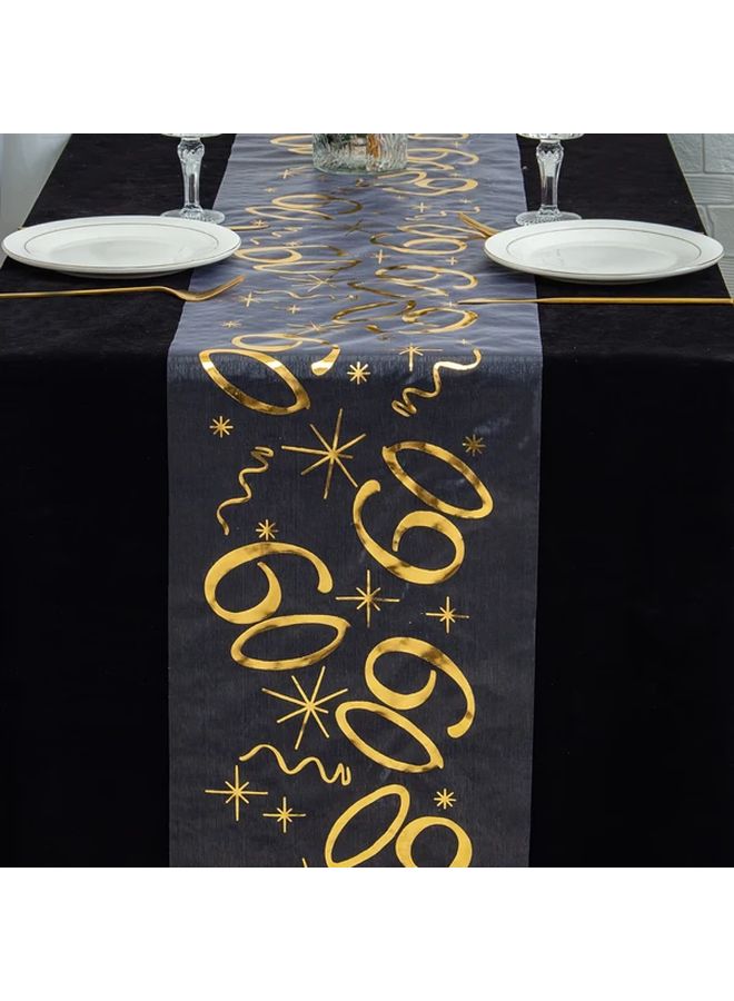 Dark Blue Polyester Glitter Table Runner 11x108 Inch With Celebratory Numerals Stars Elegant Party Decor - Image 1